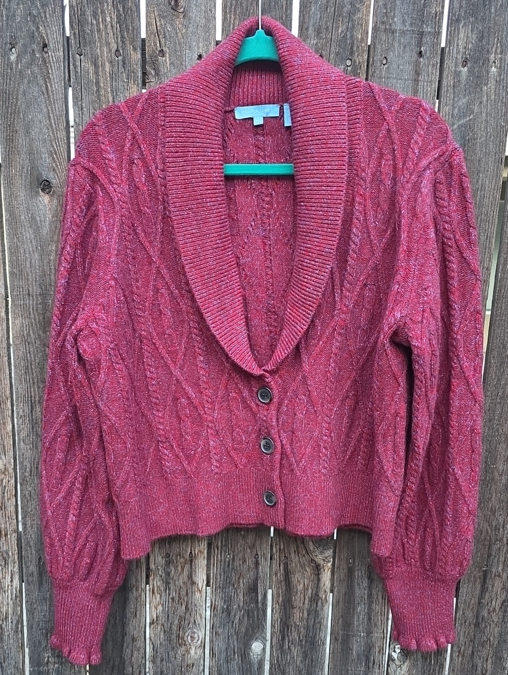 Shawl Collar Cable-Knit Button Cardigan Sweater - Red Lavender XL